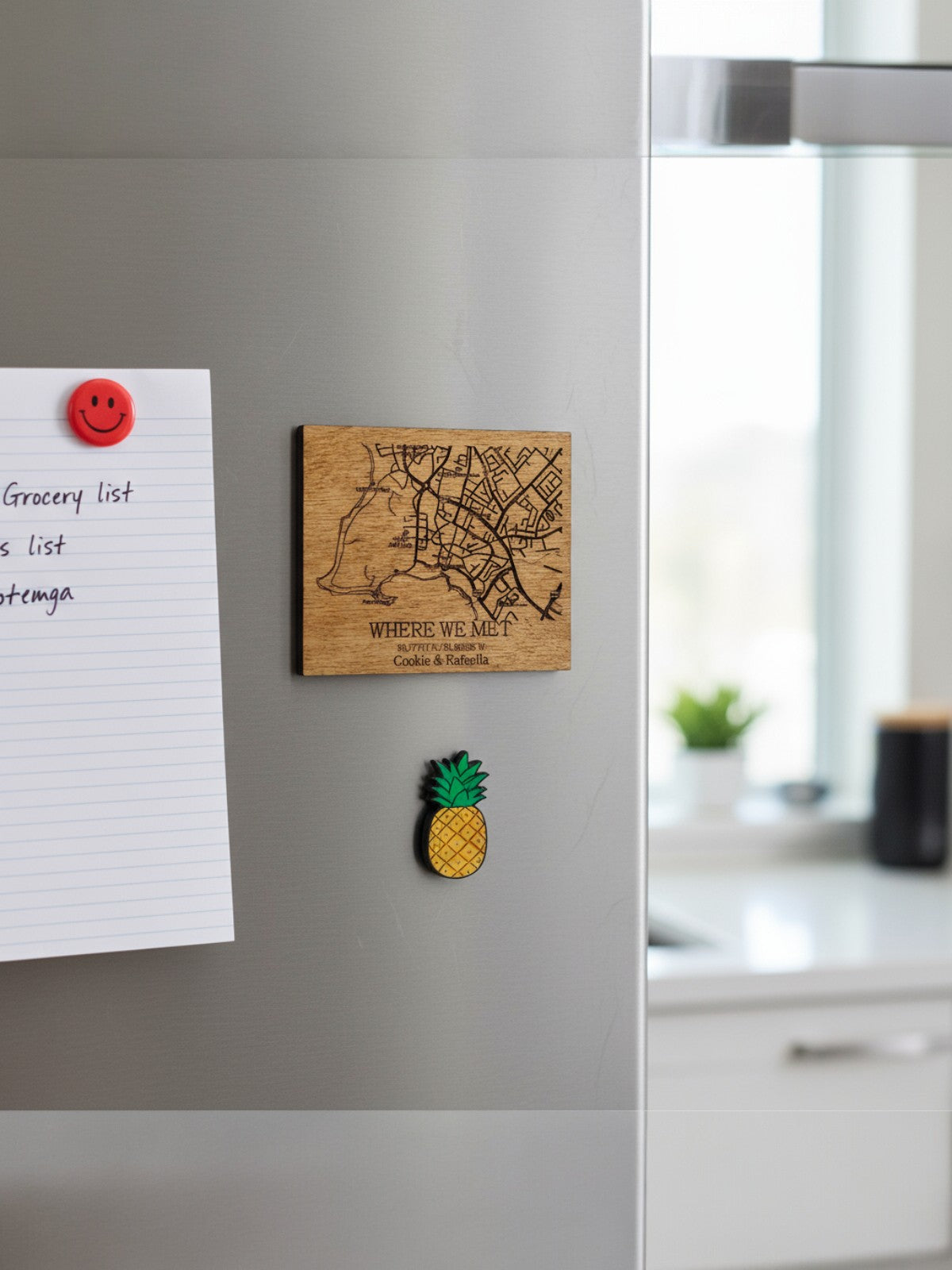 Custom Wooden Map Magnet – Personalized “Where We Met” Location Gift