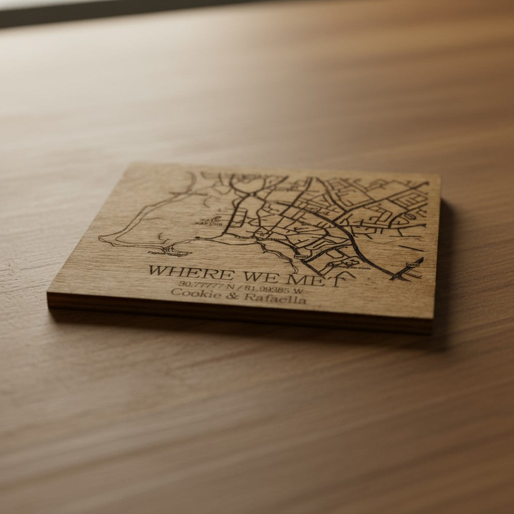 Custom Wooden Map Magnet – Personalized “Where We Met” Location Gift
