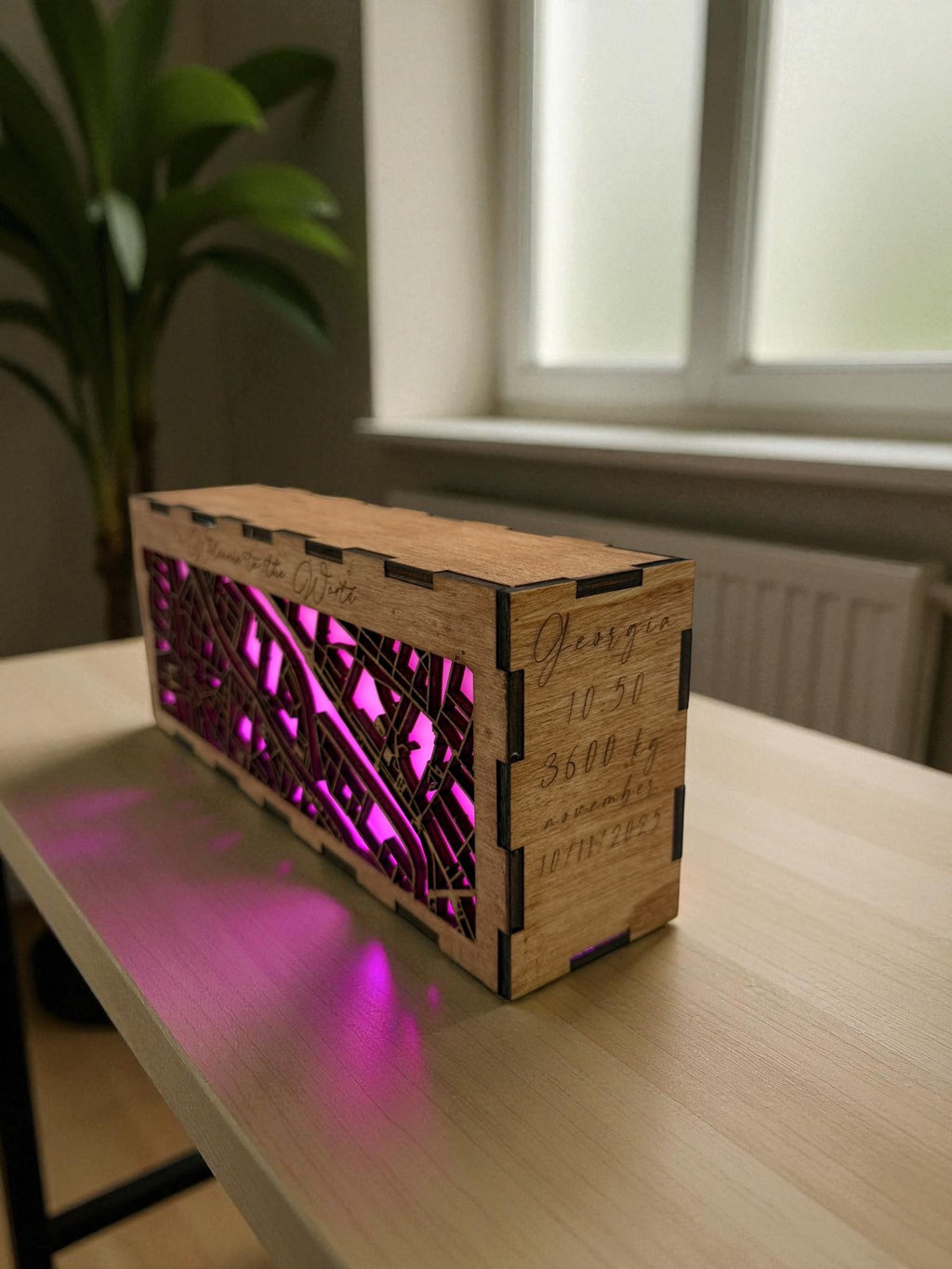 Custom LED Map Light Box – Personalized Wooden City Map with Engraved Message