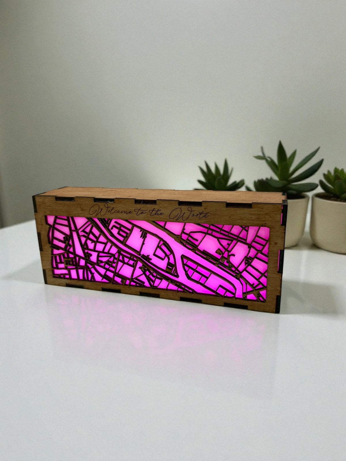 Custom LED Map Light Box – Personalized Wooden City Map with Engraved Message